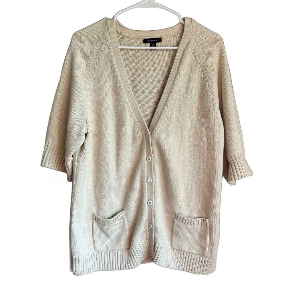 *SOLD* Lands End Cream Colored Button Front Cardigan Women’s Size XL